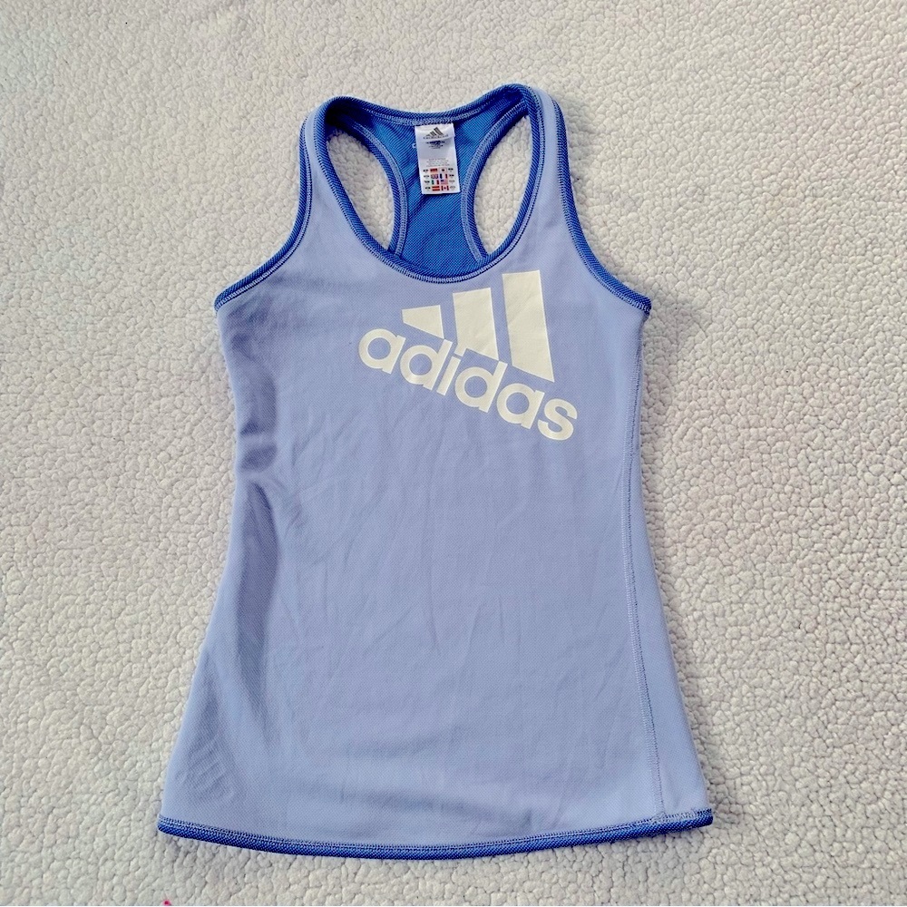 Adidas Light Blue Racerback Tank with White Logo